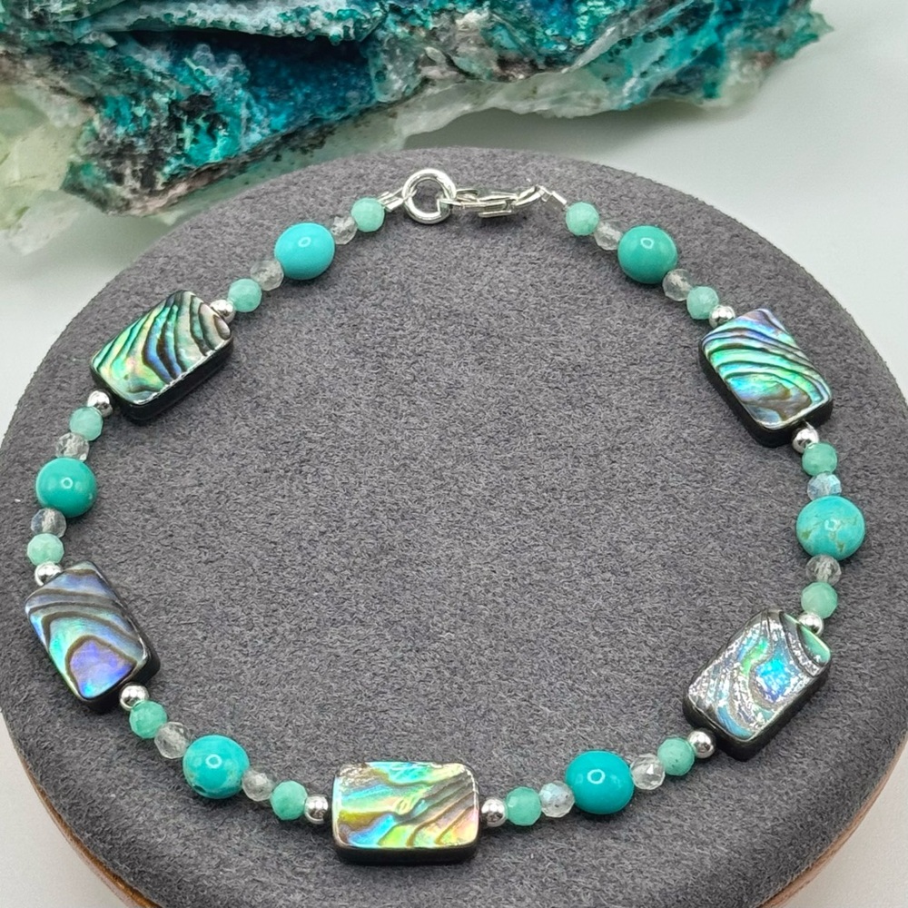🩵REFINED Turquoise Abalone Emerald Labradorite Sterling Bracelet🩵